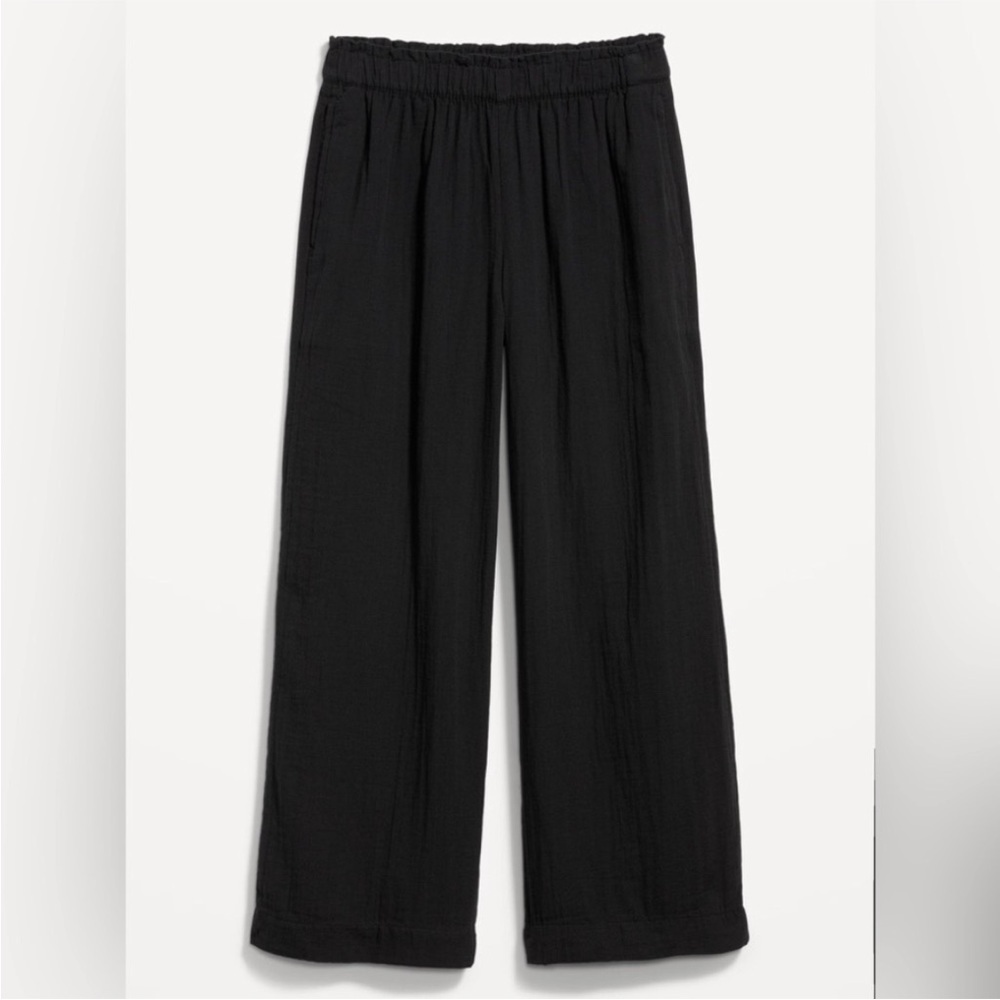 NWT! Black High-Waisted Crinkle Gauze Pull-On Ankle Pants - Multiple 💛 - Picture 4 of 7